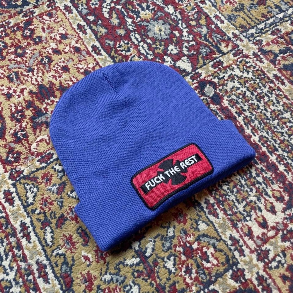 Rare supreme independent truck company cross patch embroidered blue beanie hat